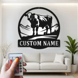 Décoration murale en métal LED personnalisée de vache - Cadeau de ferme pour éleveurs - Décor rustique pour le salon