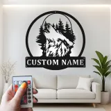 Décoration murale en métal personnalisée de loup hurlant avec rétroéclairage LED - Cadeau personnalisé pour les amoureux de la nature - Décor de cabane rustique 1