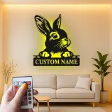 Cartel de metal LED personalizado de conejo, regalo para amantes de conejos, decoración para guardería o habitación infantil 1