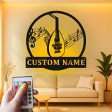 Panneau personnalisé en forme d'oud | Art mural en métal avec rétroéclairage LED | Cadeau personnalisé pour musicien | Décor de salle de musique