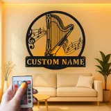 Custom Harp LED Metal Sign | Personalized Musician Wall Art | Music Room Decor & Instrument Studio Gift | Luminous Wall Hanging