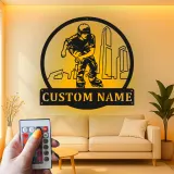 Cartel personalizado con nombre para patinador | Decoración mural LED de metal para patinaje en línea | Decoración personalizada para habitación juvenil | Regalo de patines con paisaje urbano