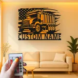 Cartel de metal LED de camión volquete personalizado, regalo para camioneros, decoración para garaje o cueva de hombre