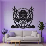 Cartel de garaje personalizado para moteros | Arte mural de calavera de metal LED | Decoración personalizada para motocicletas en el man cave o taller