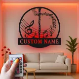 Insegna in metallo LED personalizzata con note musicali e trombone - Regalo per amanti della musica, decorazione per soggiorno o studio