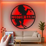 Plaque cheval en métal personnalisée | Décoration murale LED sur mesure pour grange et écurie | Cadeau équestre