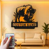 Custom Bison Led Light Metal Wall Art Personalized Wildlife Gift for Nature Lovers Rustic Home Decor 1