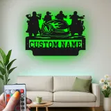 Panneau en métal de moto personnalisé avec LED | Art mural de nom de biker sur mesure | Décoration de cave à vin et garage | Cadeau pour pilotes