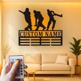 Insegna in metallo personalizzata con giocatore di cricket luce LED regalo sportivo per lui decorazione per sala giochi
