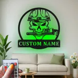 Individuelles Klempner Schädel LED Schild | Personalisierte Metall Wandkunst | Werkstatt Dekor & Garagengeschenk für Ihn | Industrielles Firmenlogo