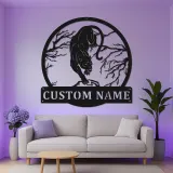 Art mural LED panthère féroce en métal | Plaque personnalisée avec nom pour man cave | Décoration murale faune sauvage, cadeau pour chasseur