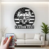 Décoration murale en métal personnalisée avec bulldog et drapeau américain éclairée LED - Cadeau patriotique pour les amoureux des chiens