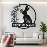 Personalized Rabbit Name Sign | LED Metal Wall Art for Nursery | Bunny & Butterfly Light | Baby Shower Gift