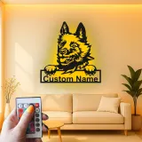 Personalisierte LED-beleuchtete Metall-Wandkunst mit Deutschem Schäferhund – Geschenk für Hundeliebhaber, Wohnzimmerschmuck