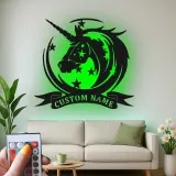Cartel de metal LED personalizado de unicornio, regalo para decoración mágica de habitación infantil