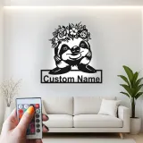 Insegna con Nome Personalizzata di Bradipo con LED | Insegna in Metallo Personalizzata | Decorazione per Nursery e Stanza dei Bambini | Luce Animale Floreale