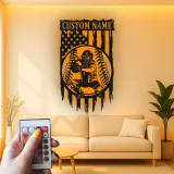 Insegna in metallo personalizzata con luce LED per catcher di baseball - Regalo personalizzato per appassionati di baseball e decorazione per stanze sportive