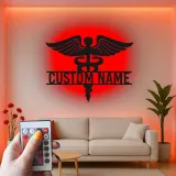 Cartel de metal LED Caduceo personalizado Regalo para profesionales médicos Decoración de oficina o clínica