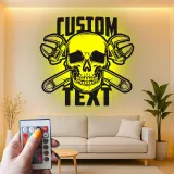 Mechanic Skull LED Sign | Custom Metal Wall Art for Garage | Personalized Man Cave Decor | Biker Bar & Workshop Gift Idea