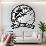 Insegna LED da pesca personalizzata | Insegna in metallo personalizzata | Decorazione con nome del pescatore per casa al lago e baita, idea regalo