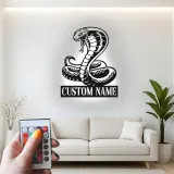 Cartel de cobra personalizado con LED | Arte mural de serpiente personalizada | Regalo para amante de reptiles | Decoración exótica para sala de juegos y cueva de hombre