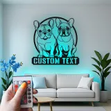 Cartel LED de bulldog francés | Decoración mural de metal personalizada | Regalo para amantes de los perros | Placa con nombre para la pared