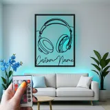 Insegna LED cuffie personalizzata | Decorazione murale in metallo su misura per studio musicale | Decor con nome per DJ | Idea regalo per musicista