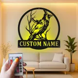 Gothic Raven LED Metal Sign | Personalized Crow Wall Art | Custom Name Decor for Home & Office