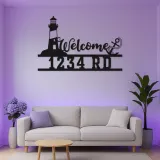 Insegna Indirizzo Faro LED | Arte di Benvenuto in Metallo Personalizzata | Decorazione Nautica per Casa al Mare e Clinica Costiera