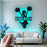 Insegna in metallo LED a silhouette di cheerleader personalizzata regalo per appassionati di cheer decorazione camera teen