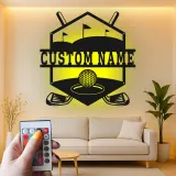 Insegna da golf personalizzata con luce LED | Arte con nome in metallo su misura per parete | Decorazione per home bar e sala giochi | Regalo per golfista