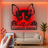 Décoration murale en métal personnalisée Chihuahua avec Rétroéclairage - Cadeau pour Amateurs de Chiens - Décor de Salon
