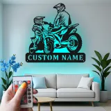 Custom Motocross Riders Led Light Metal Wall Art Personalized Gift for Dirt Bike Enthusiasts Man Cave Decor
