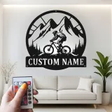 Custom Mountain Biker Sign | LED Metal Wall Art | Personalized Cyclist Gift for Outdoor Lover | Trail Rider Decor