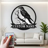 Décoration murale en métal LED Raven | Enseigne gothique personnalisée | Décor de corbeau personnalisé pour bureau et maison