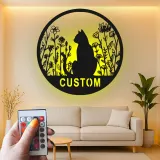 Insegna in metallo personalizzata con silhouette di gatto e luce LED regalo per amanti dei gatti decorazione per camera da letto o soggiorno 1