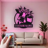 Custom Deer with Floral Crown Led Light Metal Wall Art Personalized Nature Lover Gift Bedroom or Living Room Decor