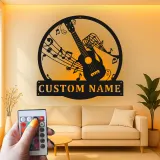 Personalisiertes Gitarrenschild mit LEDs | Individuelle Metall-Wandkunst für Musikstudio-Dekor | Geschenk für Musiker