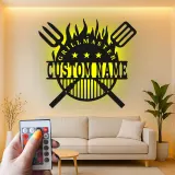 Personalized BBQ Metal Sign with LED | Custom Grillmaster Wall Art | Outdoor Patio Decor & Grilling Gift for Dad