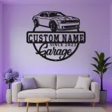 Insegna Garage Challenger Personalizzata | Insegna in Metallo LED | Decorazione per Man Cave per Appassionati di Auto