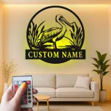 Décoration murale en métal LED personnalisée avec pélican - Cadeau côtier