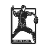 Insegna in metallo LED personalizzata con lanciatore di baseball - Regalo per appassionati di sport e decorazione per sala giochi