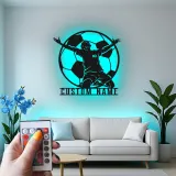 Panneau LED Personnalisé Joueur de Football | Décoration Murale en Métal Personnalisée | Décor de Salle de Jeux pour Athlète | Cadeau Fan de Football