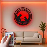 Cartel de metal personalizado con silueta de perro y dueño y luz LED, regalo para amantes de mascotas, decoración para salón