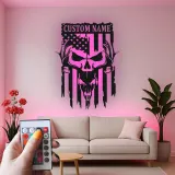 Insegna in metallo personalizzata con teschio di cervo e bandiera americana luce LED regalo per lui decorazione rustica per man cave