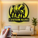 Décoration murale en métal personnalisée avec éclairage LED Forêt d'Ours Cadeau pour Amateurs de Nature Décor de Cabane ou Lodge