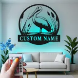 Cartel de metal LED personalizado de pelícano regalo para amantes de la naturaleza decoración de hogar costero
