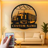 Arte murale in metallo personalizzata per camion semi | Insegna LED per big rig personalizzata | Targa per camionista per garage, ufficio e man cave | Regalo per camionista