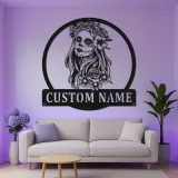 Cartel LED de calavera de azúcar personalizado | Arte mural de metal del Día de los Muertos | Decoración gótica personalizada | Regalo del Día de los Muertos