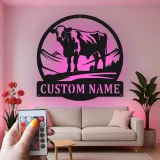Décoration murale en métal LED personnalisée de vache - Cadeau de ferme pour éleveurs - Décor rustique pour le salon